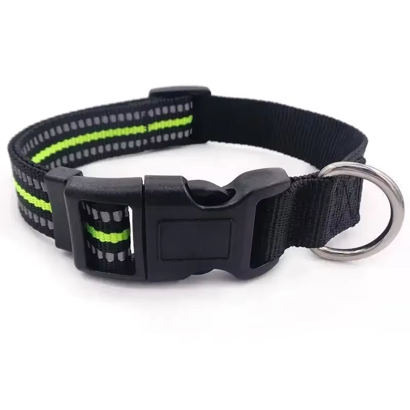 Reflective Dog Collar for Small to Large Dogs - Adjustable Safety Nylon Puppy Collar - High-Visibility Sturdy Neck Collar for Night Walking