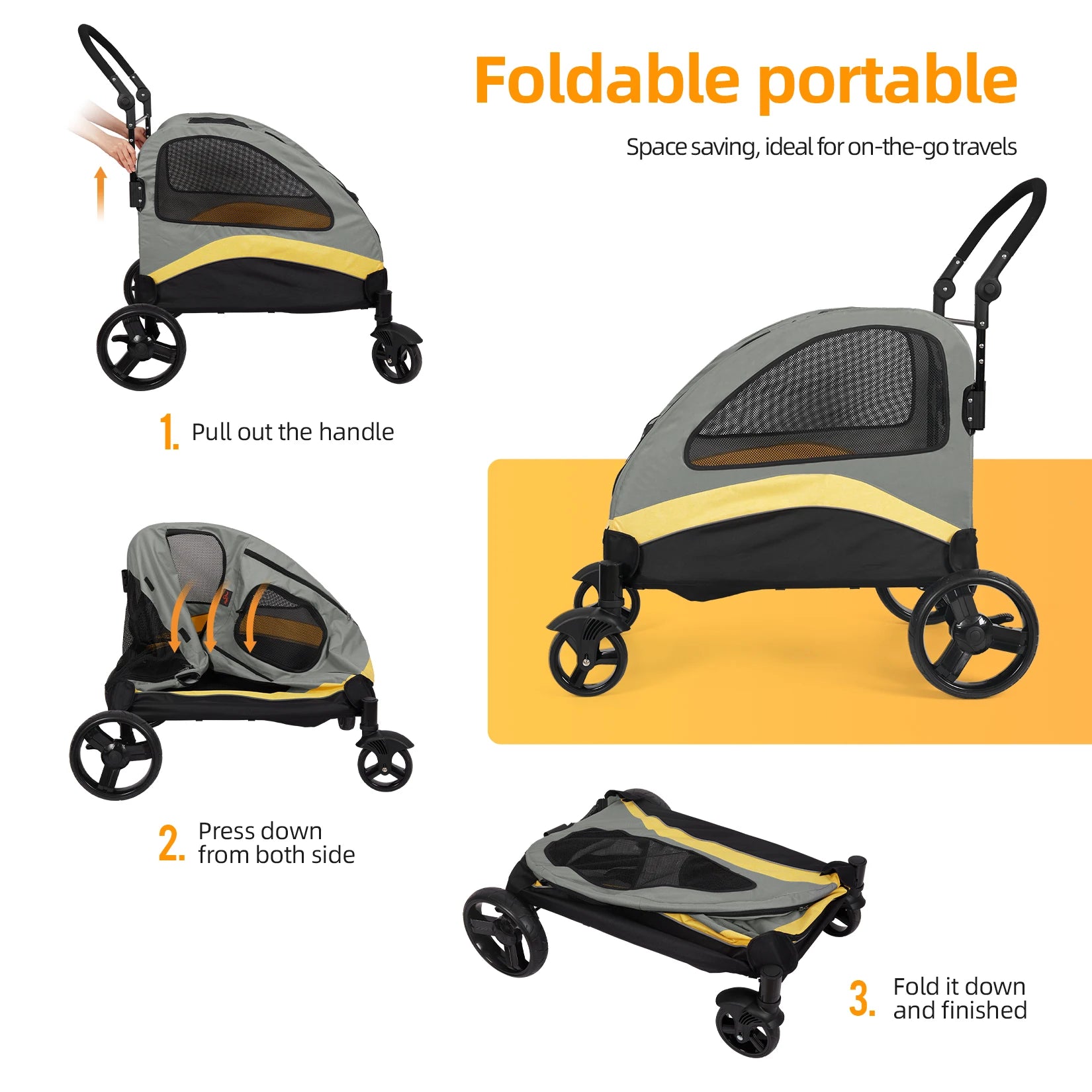 Dog Stroller Ultra-Large 4 Wheels Pet Jogger Wagon Foldable Cart Travel Trolley Outdoor Animal Carrier Load up to 55Kg
