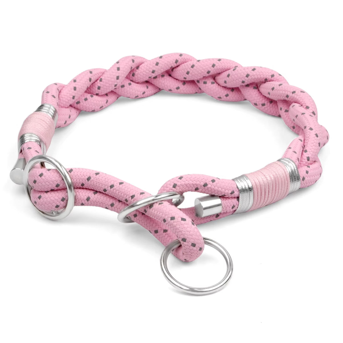 Braid Twisted Design Collar for Dog Strong Solid with Reflective Effect Pet Collars Sky Blue and Pink Colors New Training Collar