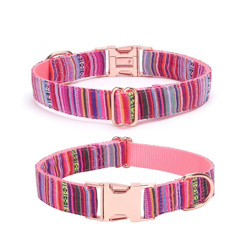 Adjustable Dog Collar Bohemian Stripe Plaid Pet Collar Ethnic Pet Collars with Metal Buckle for Medium to Large Dog Accessories