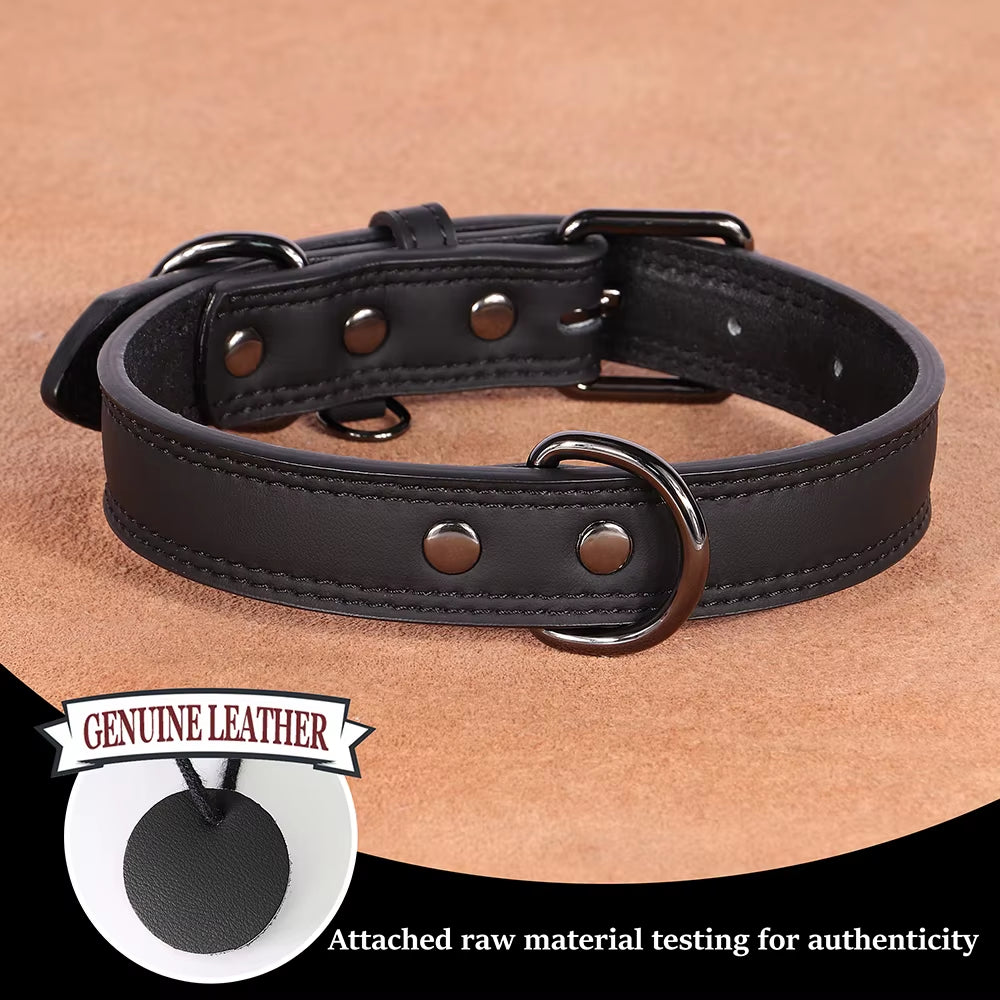 Soft Durable Real Leather Dog Collar Genuine Leather Pet Collars for Small Medium Large Dogs German Shepherd Brown Black