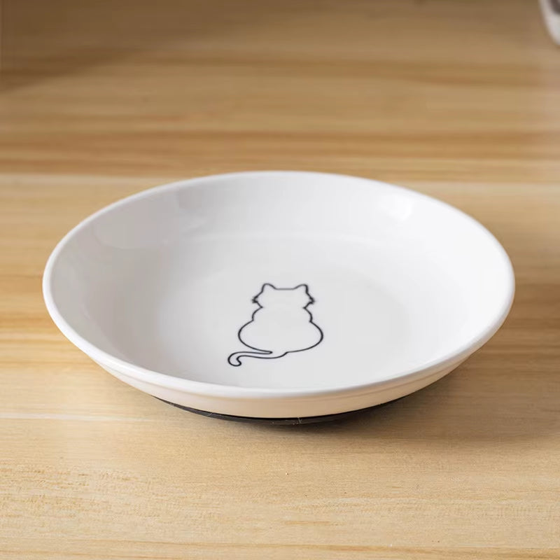 【E】Ceramic Cat Plates with Silicone anti Slip Pad Pet Cat Snack Bowl Cute Kitten Food Bowl Pet Kitten Water Bowl Pet Supplies