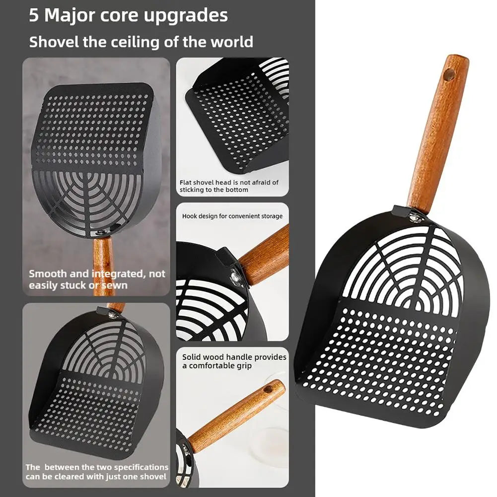 Steel Cat Litter Scoop Long Wooden Handle