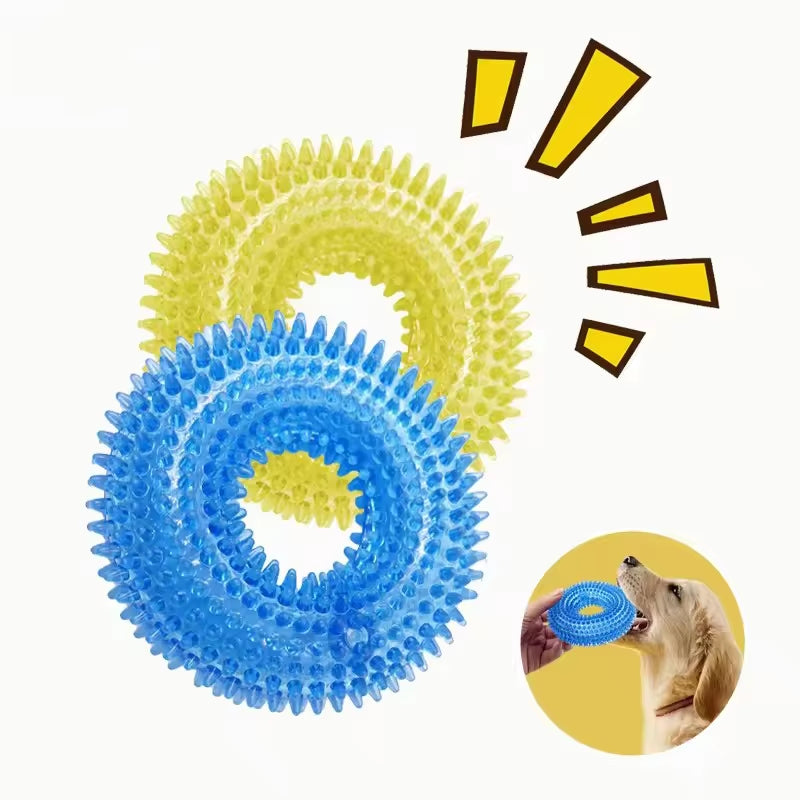 Dog Chew Toy Durable Squeaky Thorn Ring