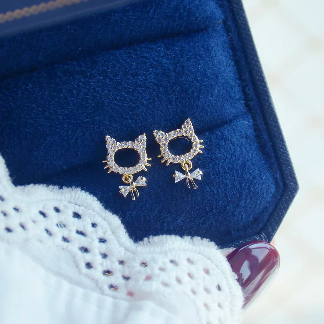 Sparkly Stud Cute Kitty Earrings