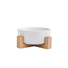 Ceramic Elevated Pet Bowl - Ergonomic Wooden Rack for Cats & Dogs