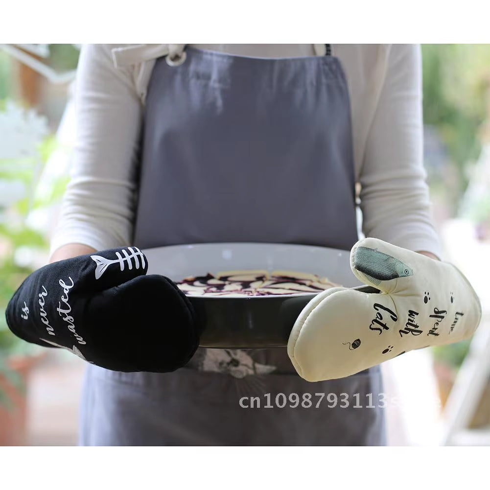 Cat Meow Cotton Oven Gloves - Anti-Scalding