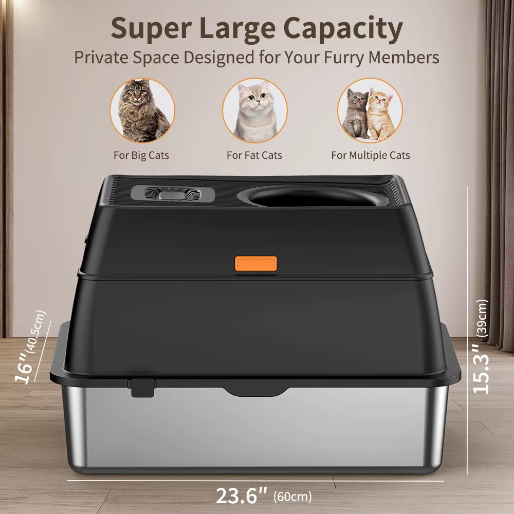 Extra Large Stainless Steel Cat Litter Box with Lid and Cover - Odor-Controlled Design for Large Cats
