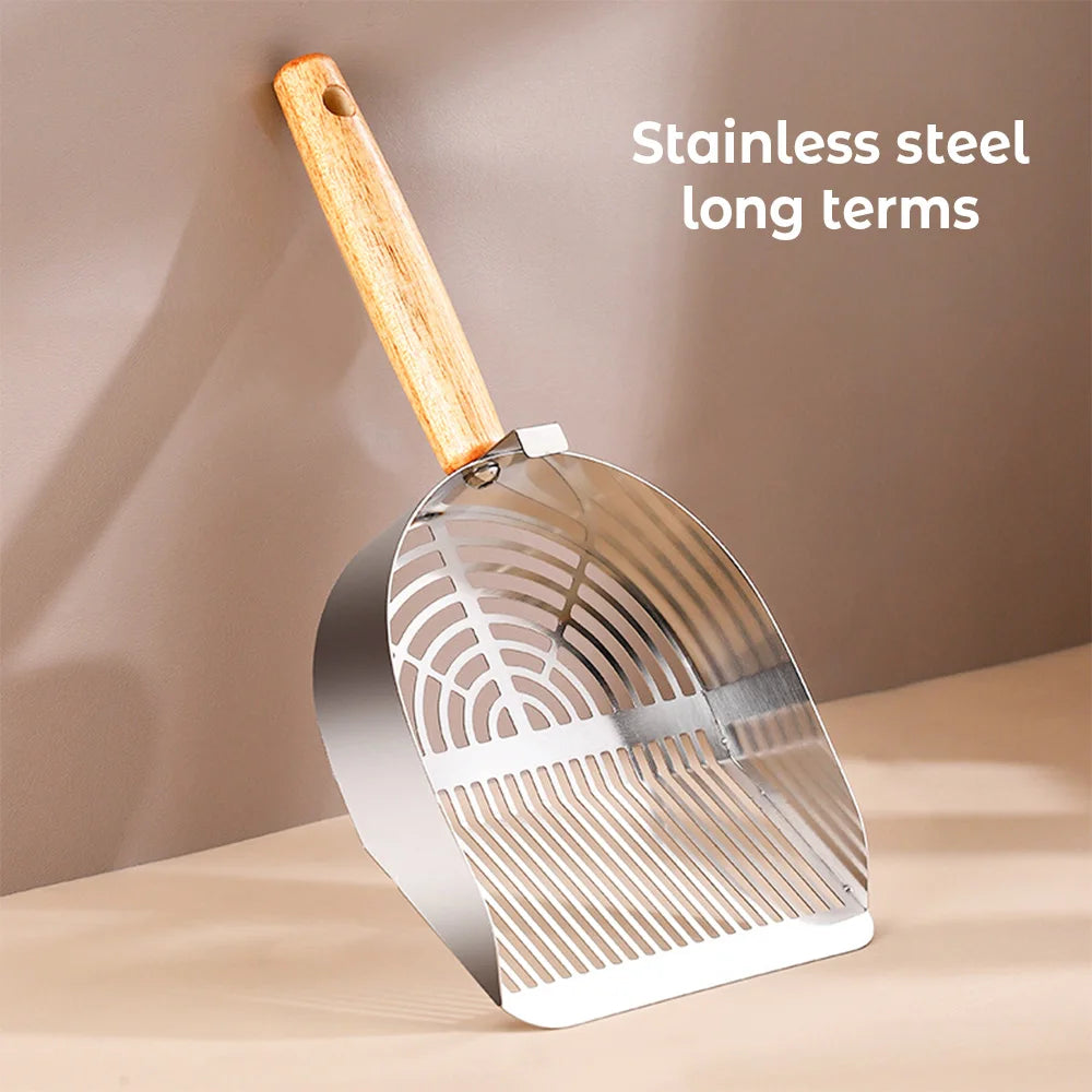 Steel Cat Litter Scoop Long Wooden Handle