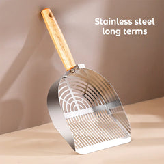 Steel Cat Litter Scoop Long Wooden Handle