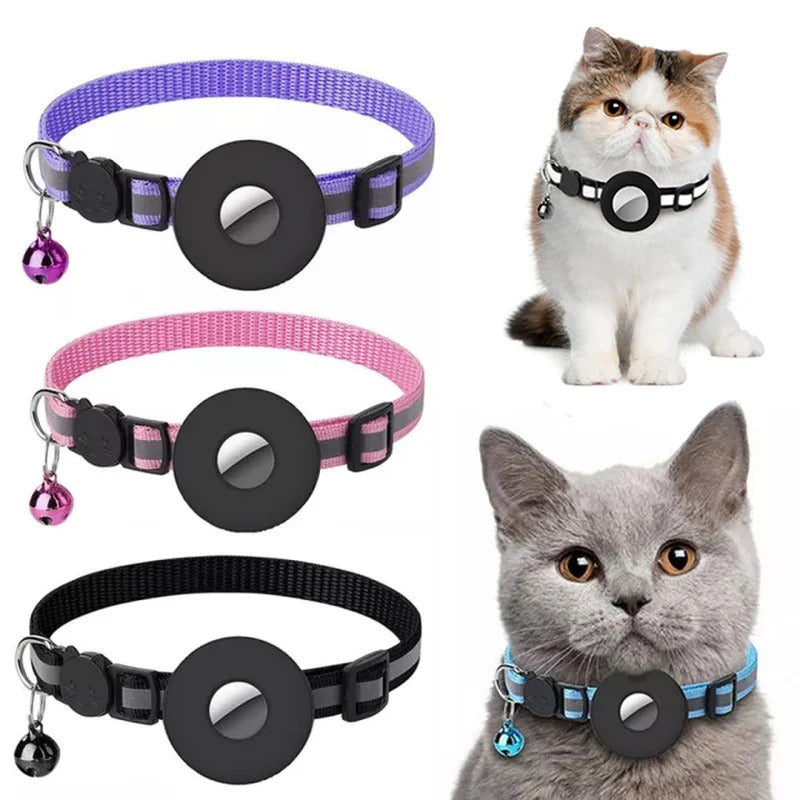 Cat Collar Compatible with Apple Airtag with Bell Adjustable Safety Buckle Reflective GPS Collar for Kittens Puppies 7-12In