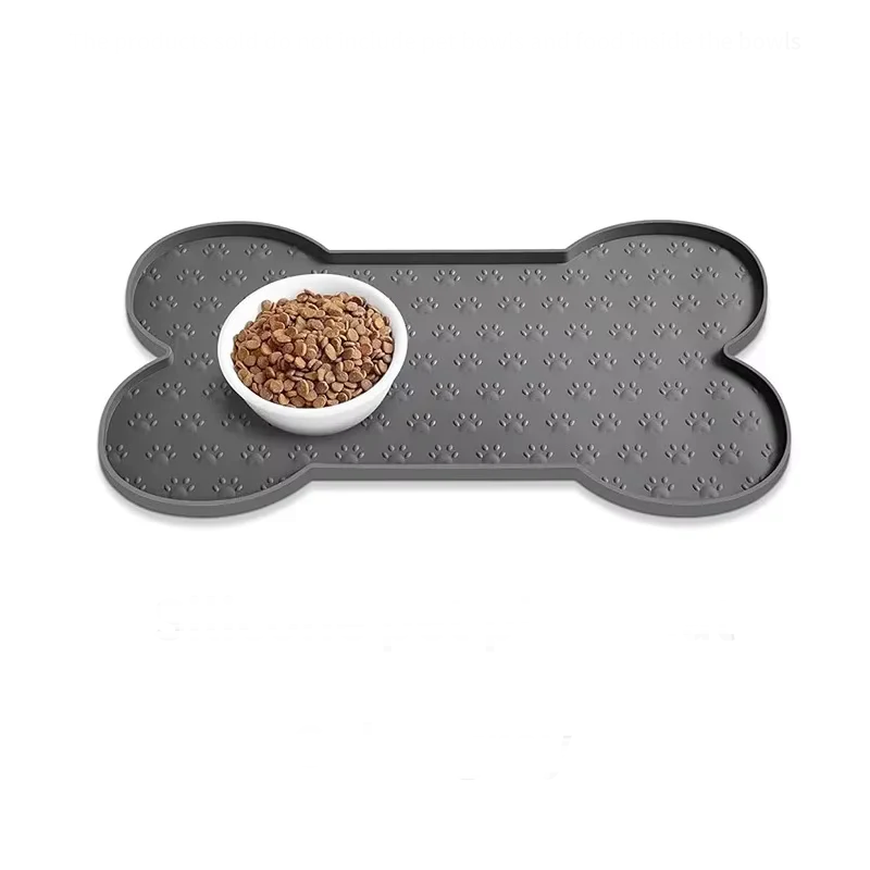Bone Shaped Waterproof Feeder Pad with Raised Edges Dog Bowl Mat Thicker Anti-Slip