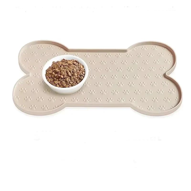 Bone Shaped Waterproof Feeder Pad with Raised Edges Dog Bowl Mat Thicker Anti-Slip