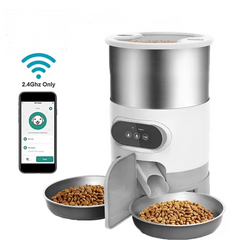 Smart Automatic Pet Feeder with Voice Recorder - Timed Quantitative Food Dispenser with Double Stainless Steel Bowls for Cats and Dogs