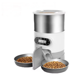 Smart Automatic Pet Feeder with Voice Recorder - Timed Quantitative Food Dispenser with Double Stainless Steel Bowls for Cats and Dogs