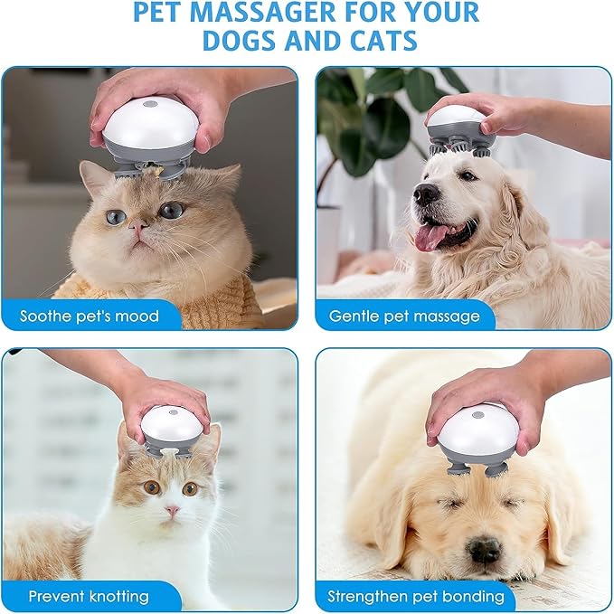 Pet Massager for Dogs and Cats, Electric With 4 Rotatable Massage Heads, Three Modes, for Promote Bonding