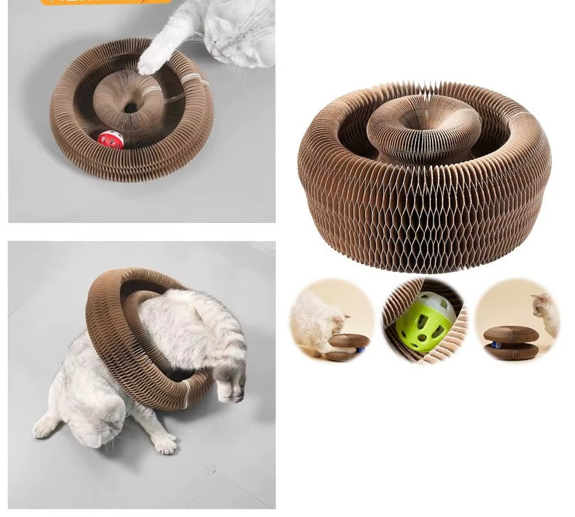 Magic Accordion Cat Scratcher Toy with Ball – Corrugated Cat Climbing Frame & Scratch Board