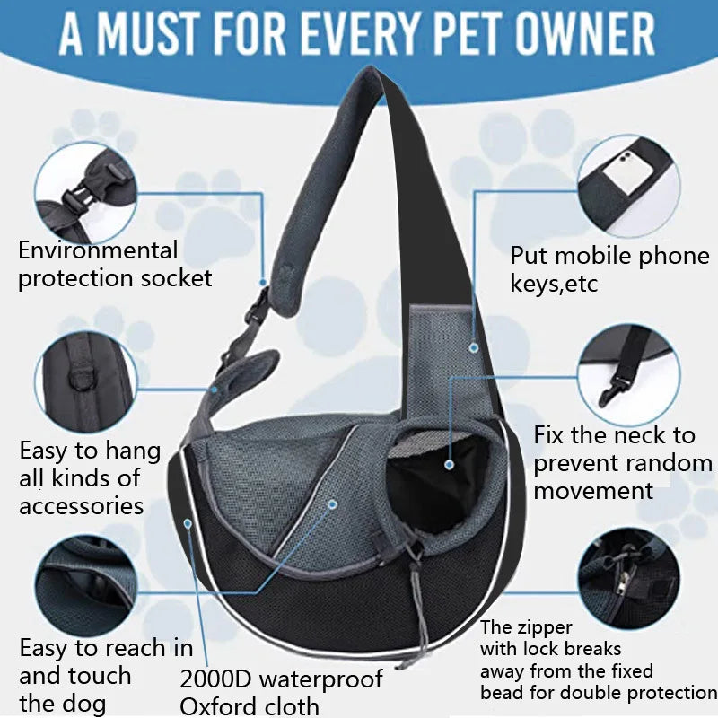 Breathable Mesh Pet Sling Carrier - Hands-Free Travel Shoulder Bag
