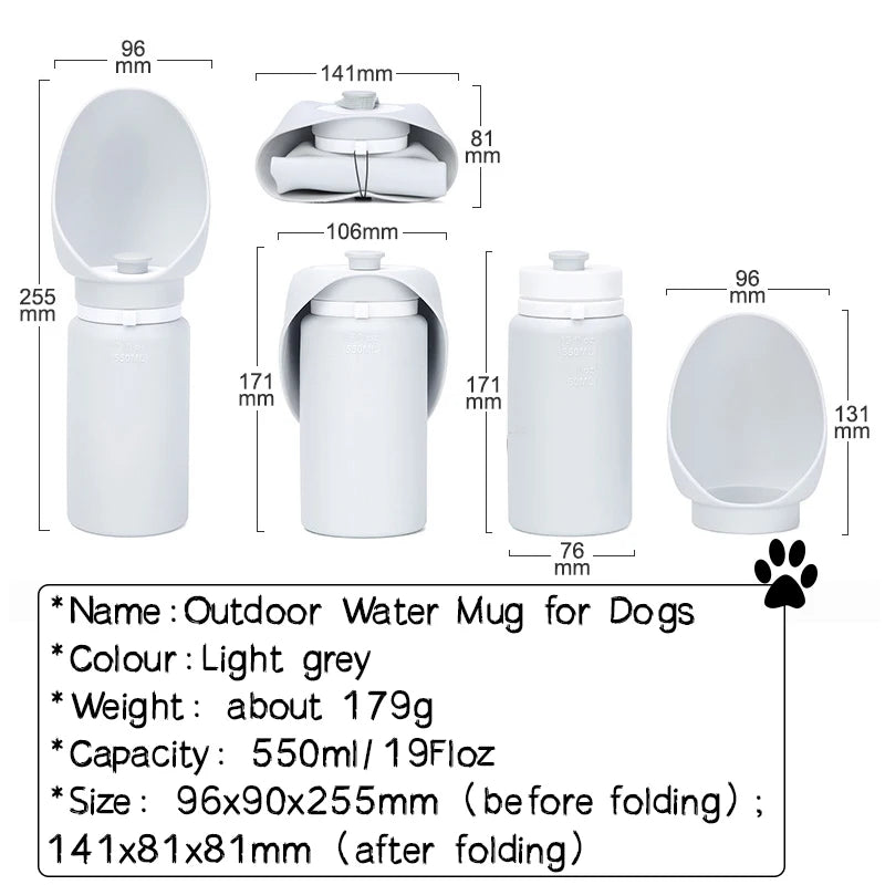 550ml Folding Pet Water Bottle – Portable Outdoor Travel Mug for Dogs & Cats, Leak-Proof Silicone Dispenser Cup