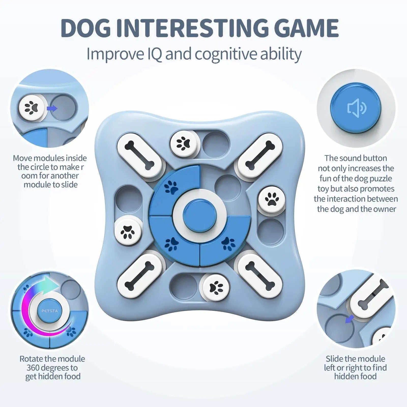 Interactive Dog and Cat Memory Training Puzzle Toy with Squeaker - Non-Slip Slow Feeder Bowl and IQ Enrichment Food Dispenser Game for Pet Brain Training