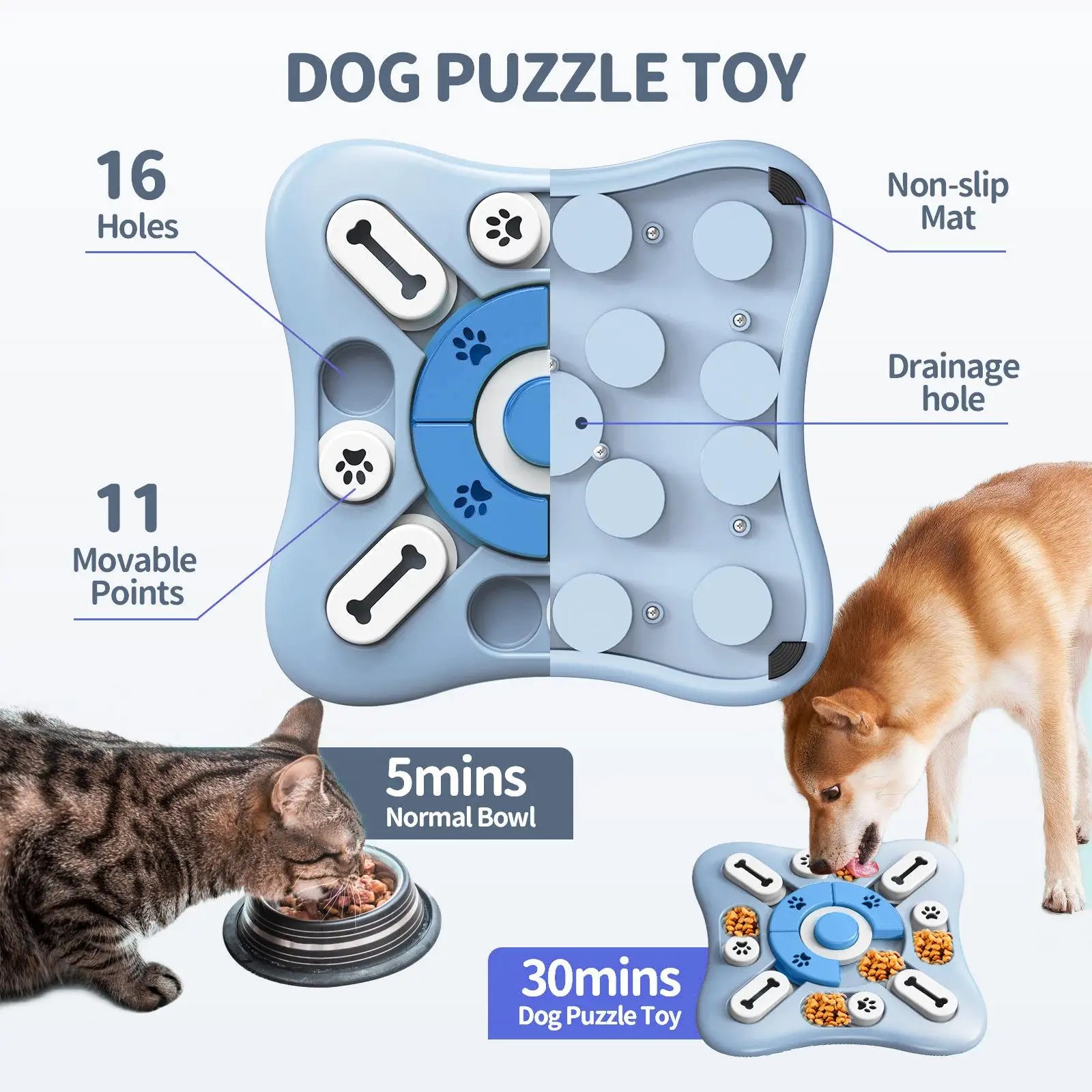 Interactive Dog and Cat Memory Training Puzzle Toy with Squeaker - Non-Slip Slow Feeder Bowl and IQ Enrichment Food Dispenser Game for Pet Brain Training