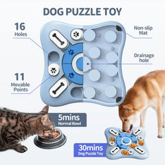 Interactive Dog and Cat Memory Training Puzzle Toy with Squeaker - Non-Slip Slow Feeder Bowl and IQ Enrichment Food Dispenser Game for Pet Brain Training