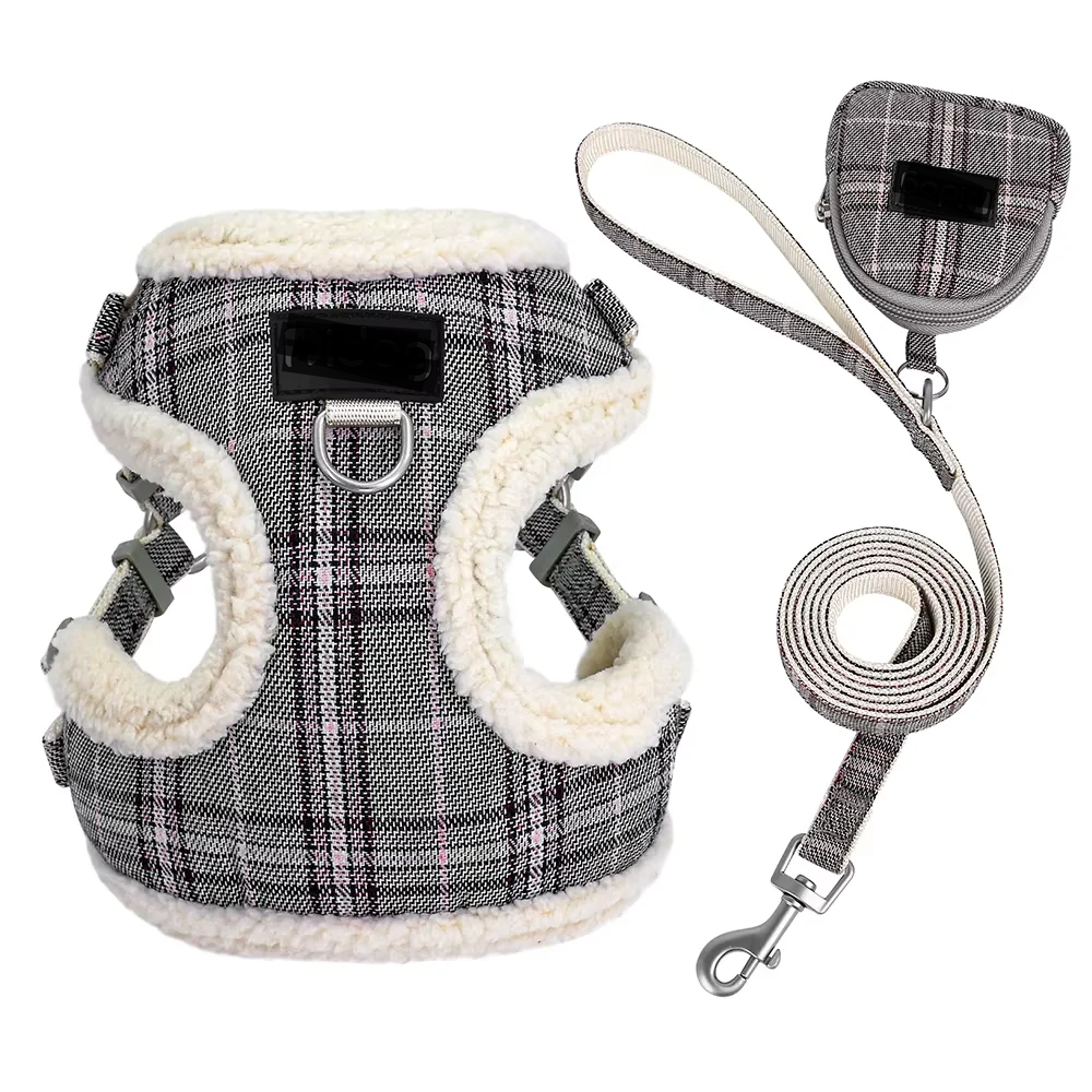 Winter Warm Fleece Dog Harness Set | Soft Fur-Lined Puppy Vest & Leash Kit