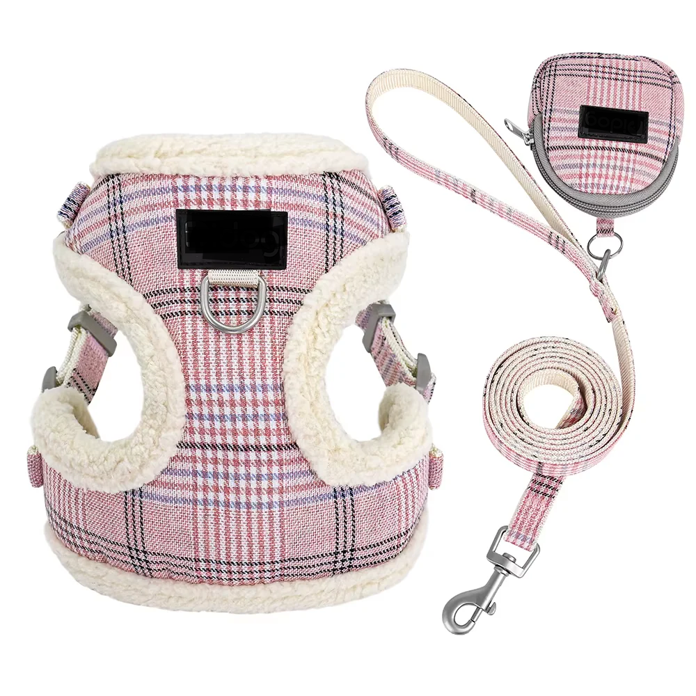 Winter Warm Fleece Dog Harness Set | Soft Fur-Lined Puppy Vest & Leash Kit