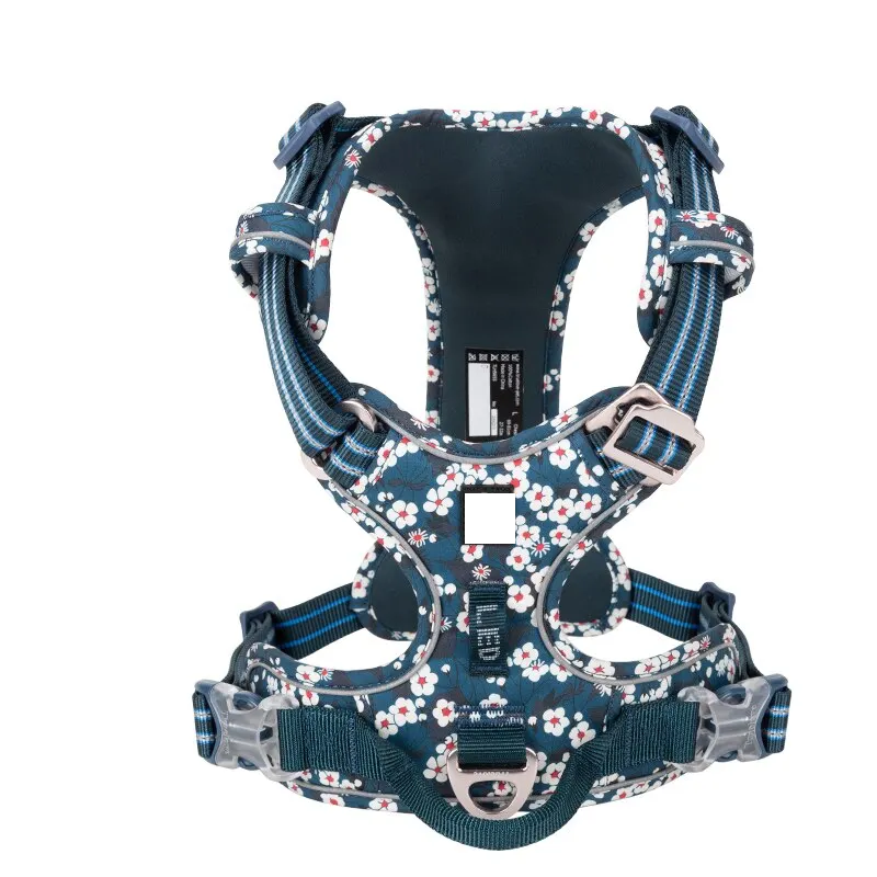 Premium Floral Cotton Dog Harness - Adjustable Aluminum Alloy Vest