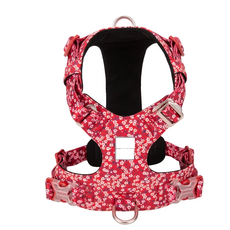 Premium Floral Cotton Dog Harness - 3M Reflective All-Season Vest