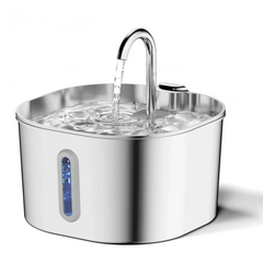 2.2L Automatic Cat Water Fountain Square Stainless Steel Pet Water Feeder Dog Water Fountain with Window（No 5V 1A Plug）