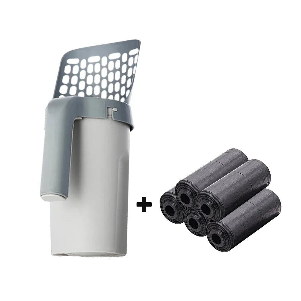 Self-Cleaning Cat Litter Scoop with Trash Bin & Refill Bags – Pet Waste Shovel for Litter Box Cleaning