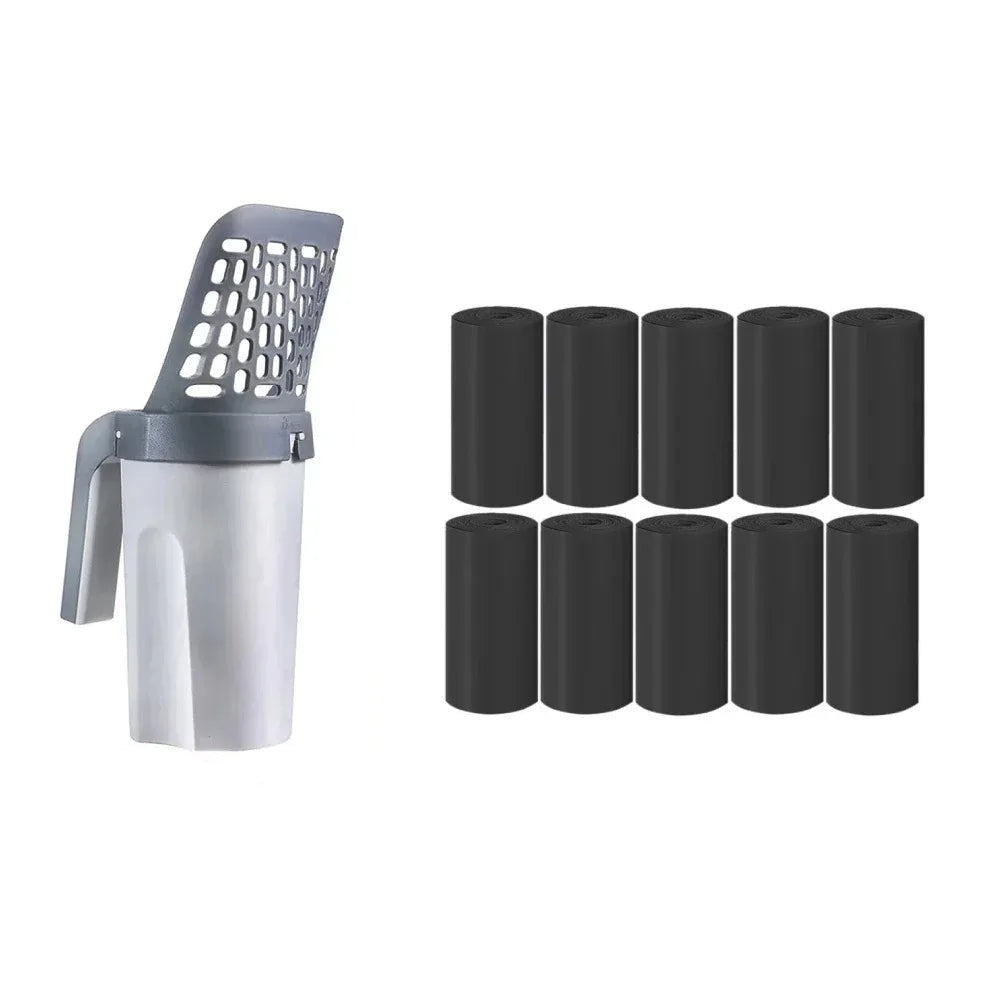 Self-Cleaning Cat Litter Scoop with Trash Bin & Refill Bags – Pet Waste Shovel for Litter Box Cleaning