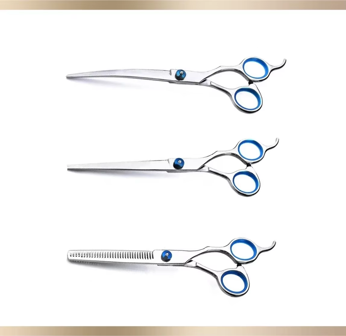 Professional Dog Grooming Scissors Set – 6 Inch Stainless Steel Pet Hair Cutting Kit with Thinning, Straight & Curved Shears + Comb