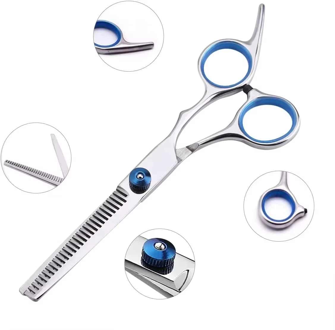 Professional Dog Grooming Scissors Set – 6 Inch Stainless Steel Pet Hair Cutting Kit with Thinning, Straight & Curved Shears + Comb