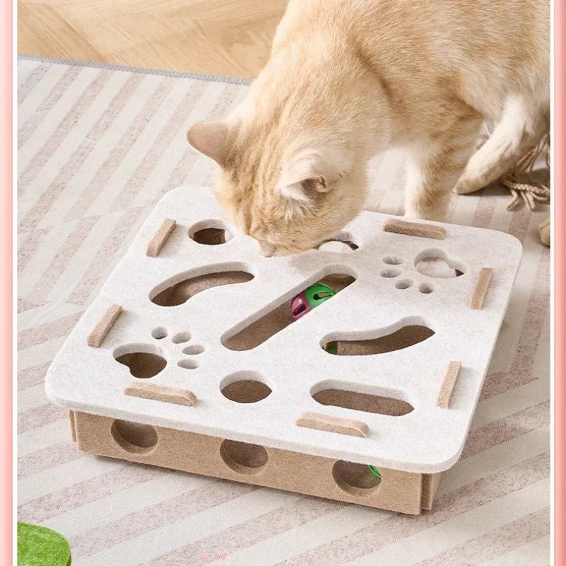 Cat Puzzle Toy Felt Puzzle Box Cat Exercise Toy with Ball Indoor Sports Entertainment Hunting Cat Toys for Indoor Cats