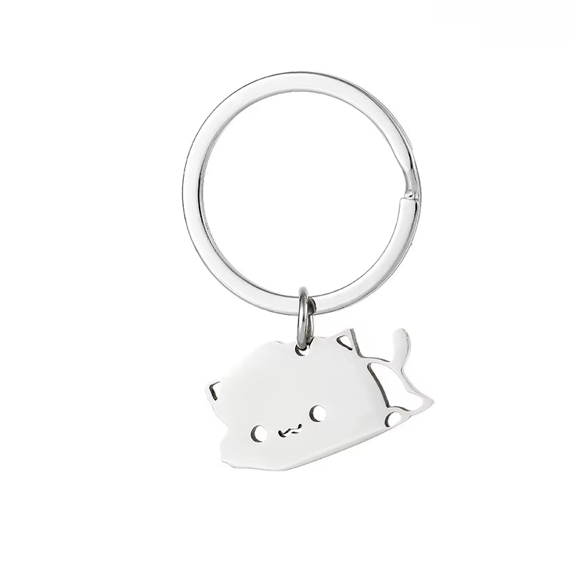Cute Cat Keychain Stainless Steel 