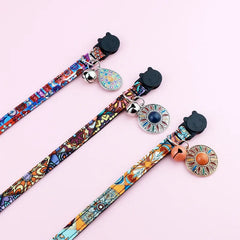 Adjustable Breakaway AirTag Cat Collar with Integrated Tracker Holder & Safety Bell - Bohemian Print Kitten & Puppy Neck Strap