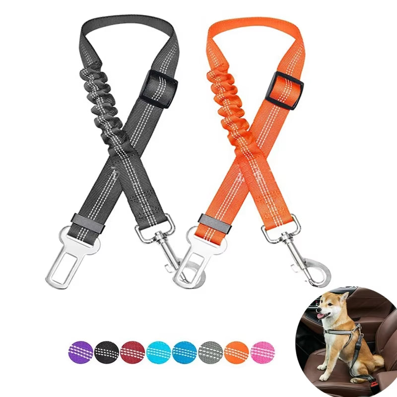 Adjustable Reflective Dog Car Seat Belt Harness with Cushioning and Elasticity for Safe Travel