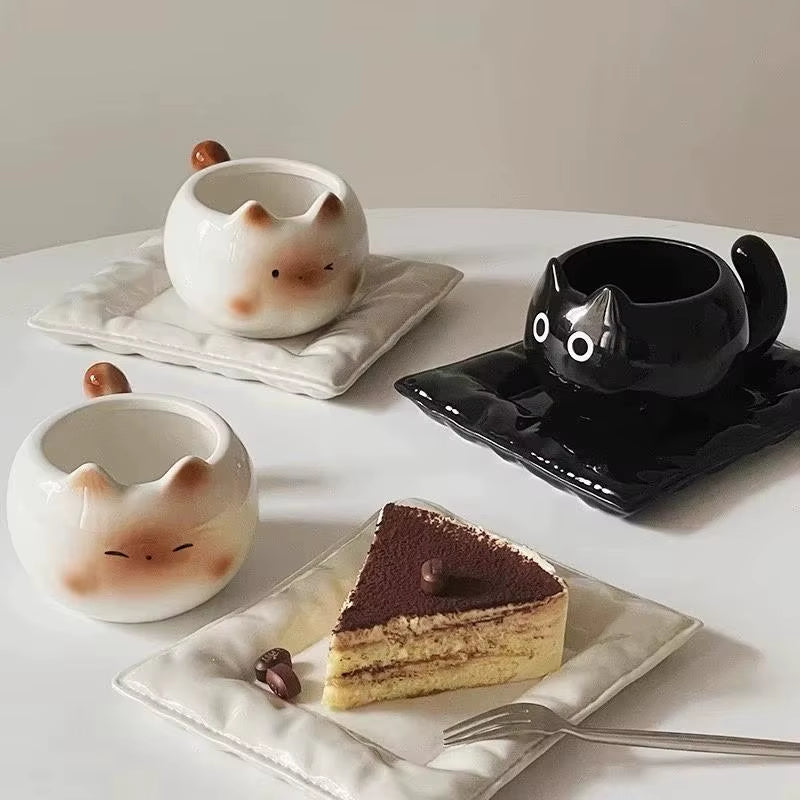 210ml Ceramic Mug Featuring Cartoon Siamese Cat - Underglaze Colored Coffee and Water Cup for Home Use, Ideal for Breakfast and Gifting
