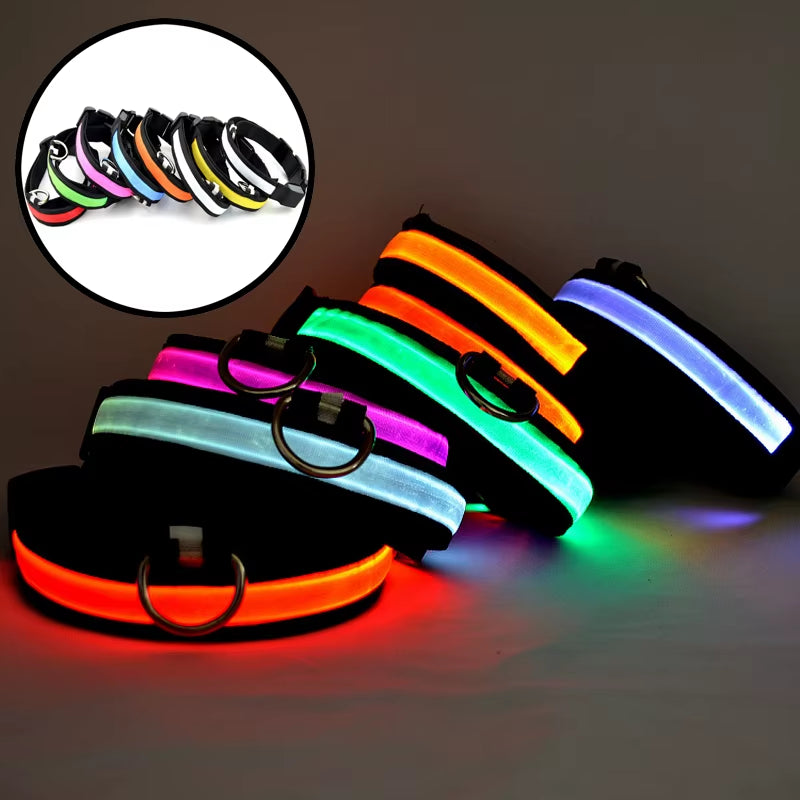 Reflective Nylon LED Pet Dog Collar Safety Night Walking Flashing Glow in the Dark Pet Luminous Dog Accessories Collar
