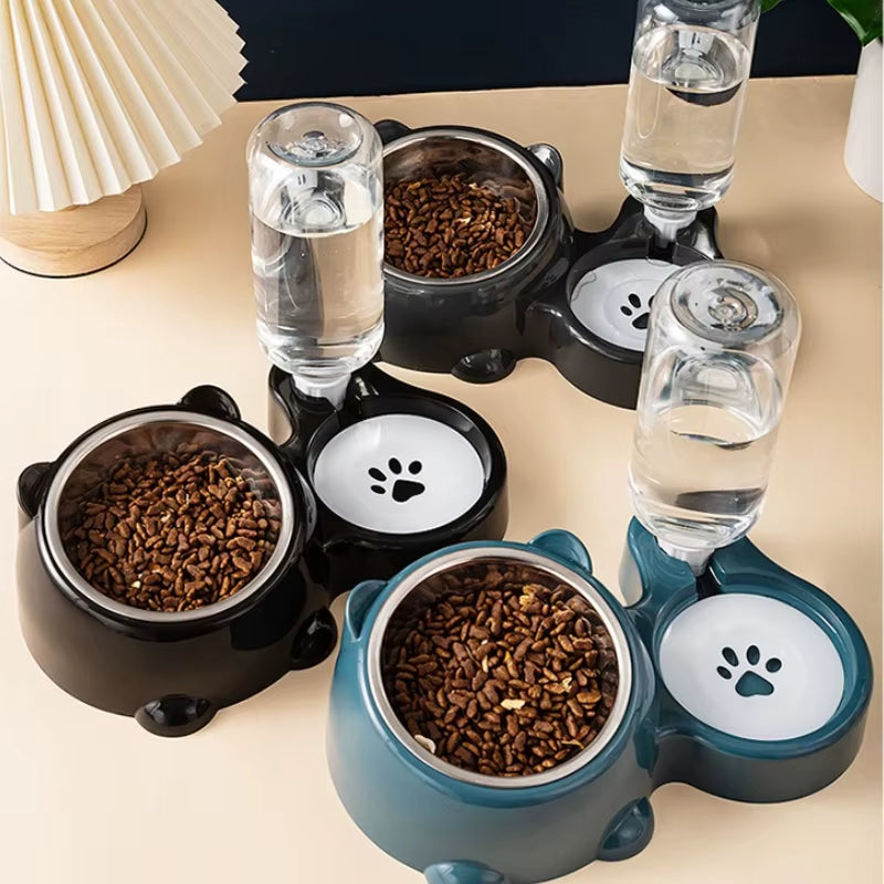 3-in-1 Automatic Pet Feeder & Gravity Waterer - Tilted Food Bowl Set