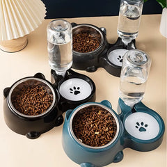 3-in-1 Automatic Pet Feeder & Gravity Waterer - Tilted Food Bowl Set