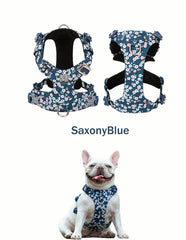 Premium Floral Cotton Dog Harness - 3M Reflective All-Season Vest