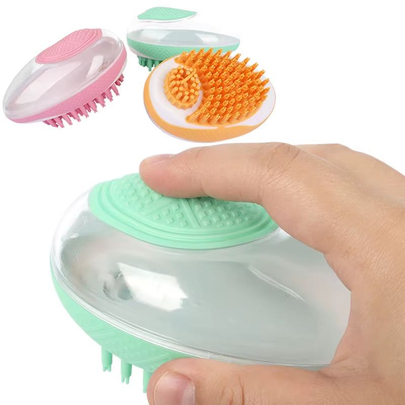 2‑in‑1 Pet Shampoo Bath Brush – Silicone Dog Grooming Scrubber & Cat Massage Comb with Shampoo Dispenser