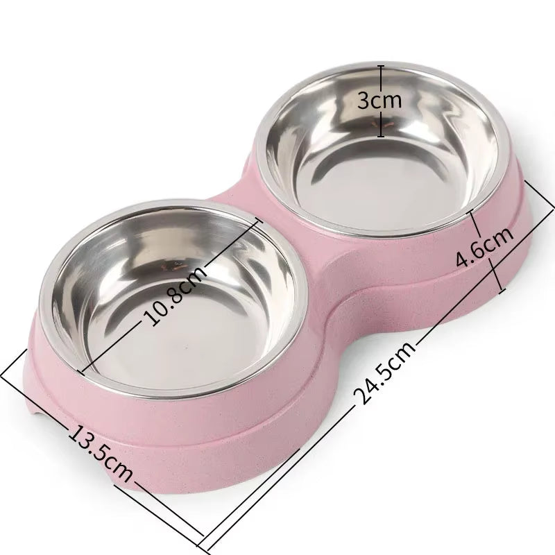 Double Pet Bowls for Dogs and Cats - Stainless Steel Food and Water Feeder Dish for Small Pets