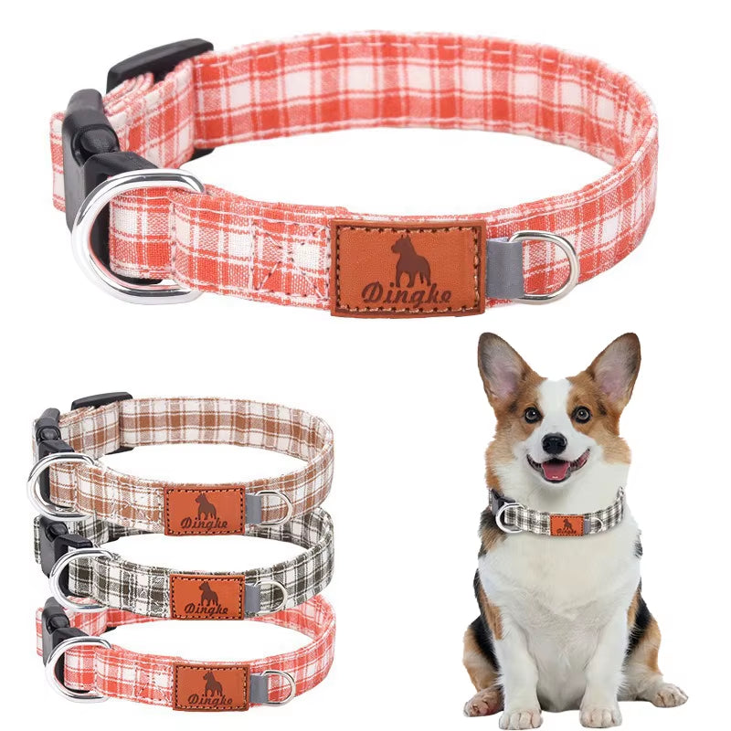 Adjustable Plaid Pattern Pet Collar Polyester Soft Comfortable Fashion Dog Collar Suitable for Medium to Large Dogs Pet Supplies