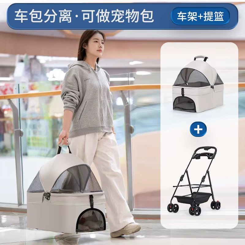 Lightweight Foldable Pet Cart for Small to Medium Dogs - Detachable Dog Walking Cart and Cat Carrier for Outings