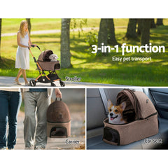 Pet Stroller Carrier - Travel Foldable 4 Wheels Pushchair