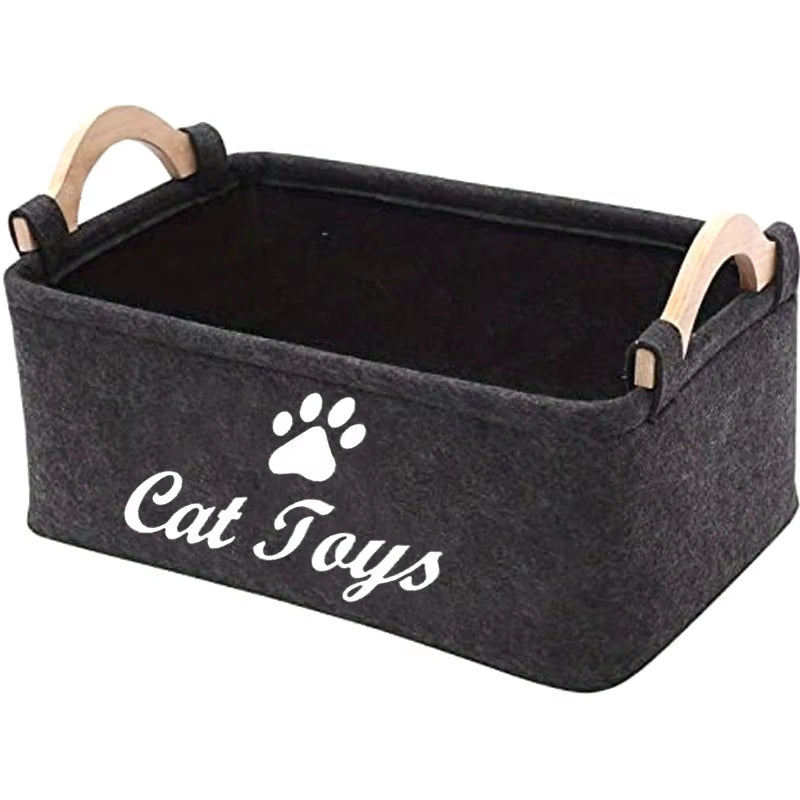 Durable Polyester Cat Toy Storage Box |Graphic Paw Print Design,Pet Toy Organizer Basket for Home Organization,No Battery Needed